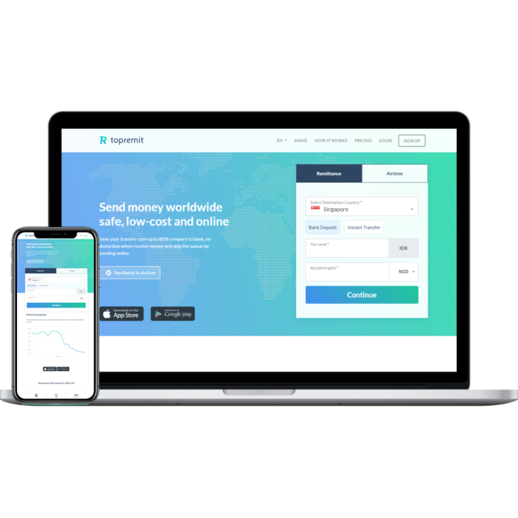 We work with TopRemit to give their customers peace of mind sending money worldwide safe, low-cost, and online.